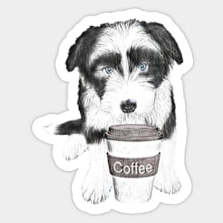 Bearded Collie With Coffee Cup Sticker